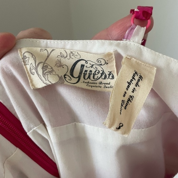Vintage Guess Y2K Silk Babydoll Sundress Pink Floral Fit and Flare Size Small - Picture 12 of 12